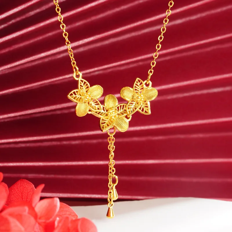 

100% 18k Gold Color Camellia Necklace for Women Party Fine Jewelry Gift Gold Color Elegant Wedding Engagement Chain