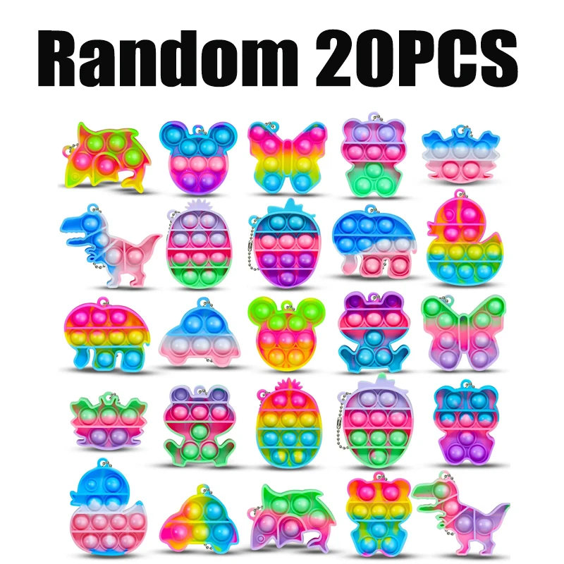 /1-20PCS Rainbow Keychain Fidget Toys Cartoon Kawaii Sensory Toys Push Stress Relief Keychains for Kids Adult Party Favors