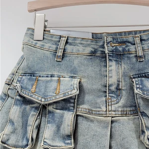 Deat Skirts Women's denim flaps asymmetrical pockets Plisada the short line Cargo minisa 2025 Spring New Fashion 29L6949 8 Main Sales Skirt Position - №2