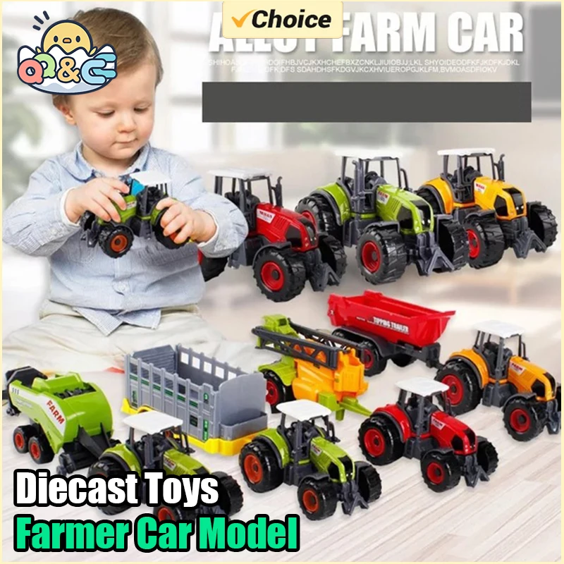 Farmer Car Alloy Car Tractor Harvester Model Mini Vehicle Diecast Farm Tractor Cars Carriage Set Collection Kids Toys for Boys