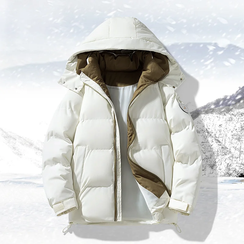 

Mens Winter Hooded Warm Parkas Casual Streetwear Thick Coat Fashionable Parkas Men's Clothing Windproof Grey Shiny Jacket