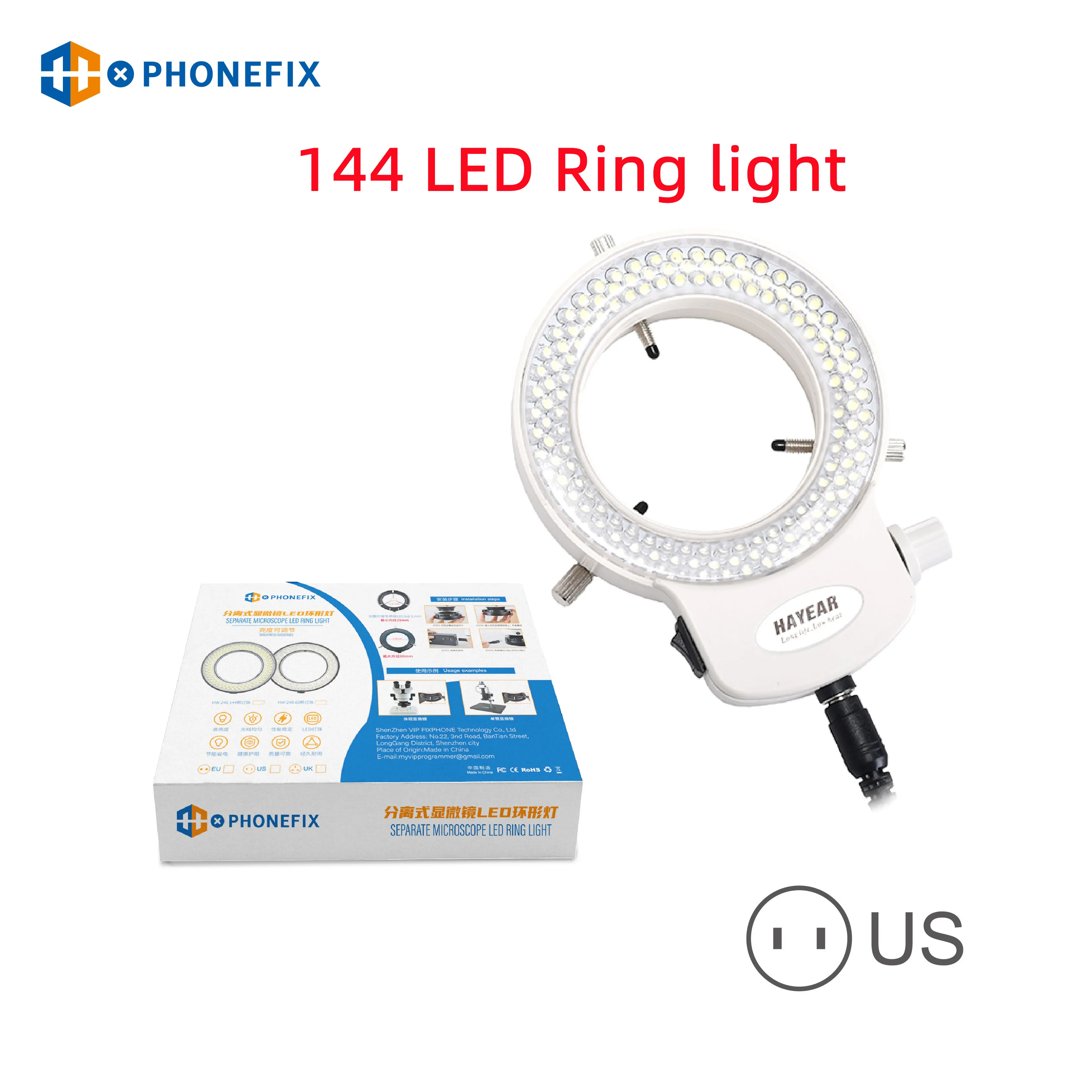 Lampe d'éclairage annulaire à 144 LED pour microscope, source de lumière circulaire, microscope stéréo industriel, loupe de caméra