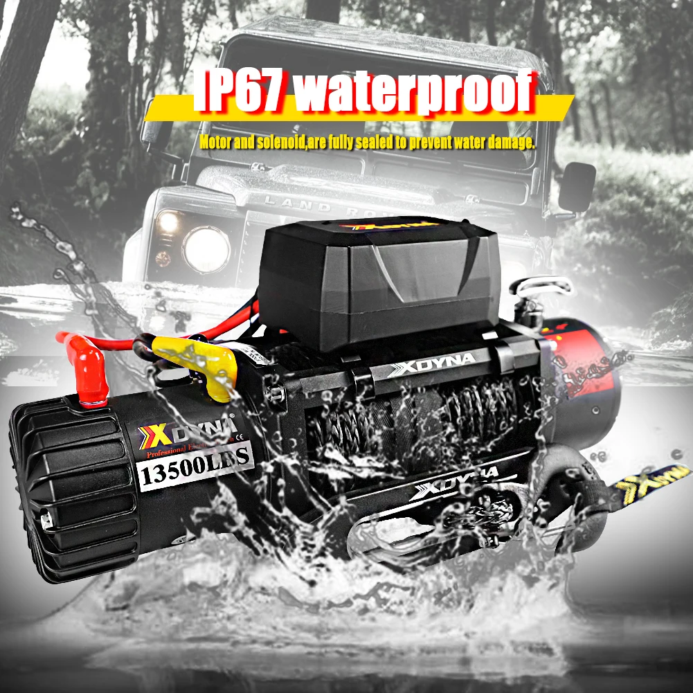 12 فولت 13500LBS IP67 مقاوم للماء ونش كهربائي ل 4x4 SUV ونش الانتعاش السلكية التحكم اللاسلكي أجزاء الأداء الاصطناعية