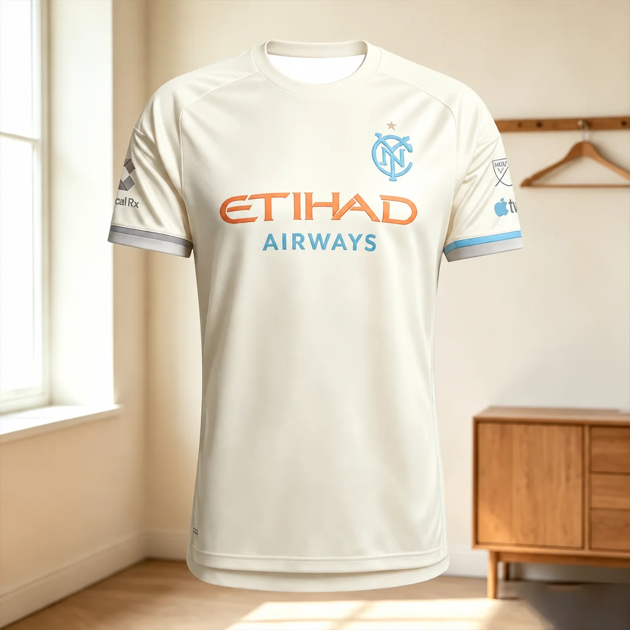 Herren NYCFC Schwarzes Auswärtstrikot mit Etihad Airways-Print, schnelltrocknend, kurzärmelig, Rundhalsausschnitt, Fußball-Fan-Trainings-Sport-T-Shirt – Detail 12