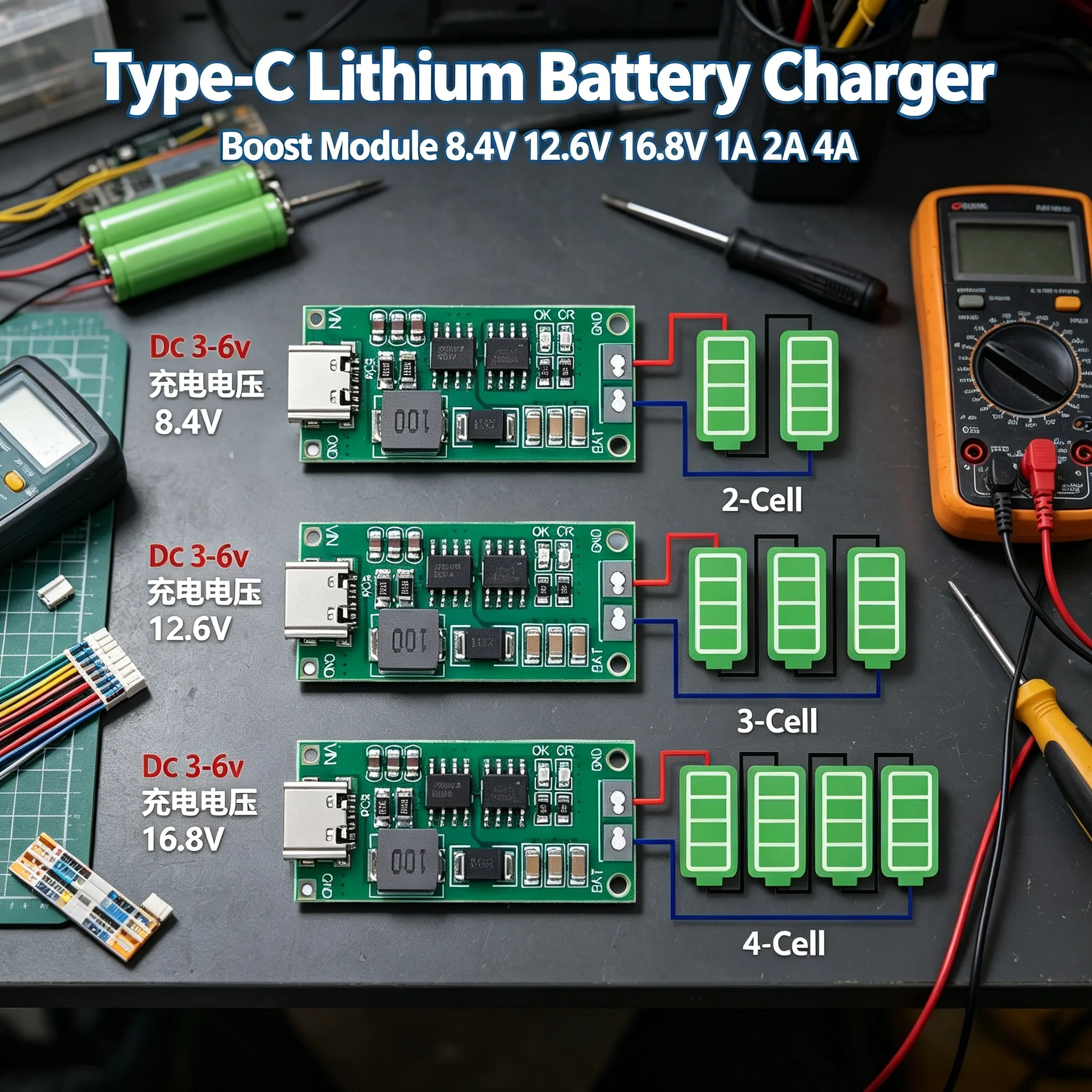 Type-C To 8.4V 12.6V 16.8V Lithium Battery Charger Boost Module 1A 2A 4A For 2S 3S 4S Li-ion Battery Charging Board view 2