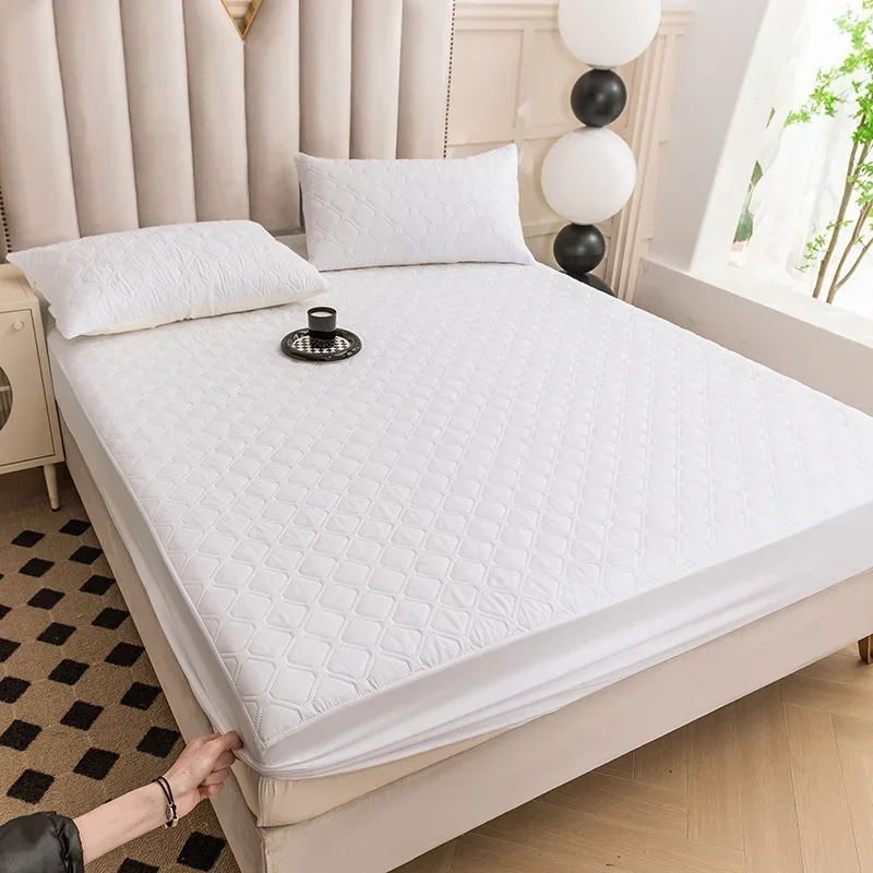 1PC Thicken Solid Color Checked Mattress Cover Waterproof Thicken Mattress Protector for Twin/Double/Queen/King Size Beds Lino