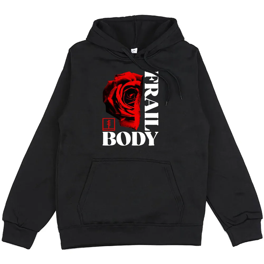 Frail Body Rose Flower Printing Hooded Moletom Unisex Men Women Clothes Hooded Comfortable Heavy Mental Streetwear Warm Pullover