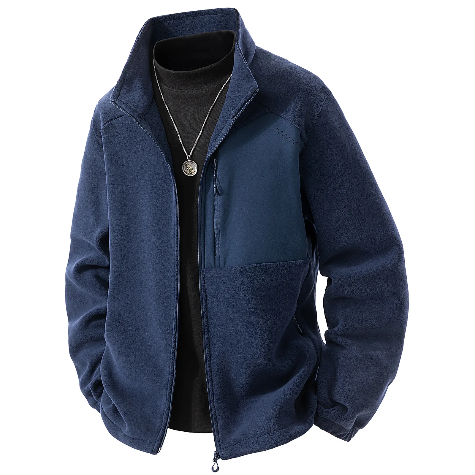 2025 autumn and winter new men's fleece jacket with thickened fleece for outdoor leisure windproof and warm jacket