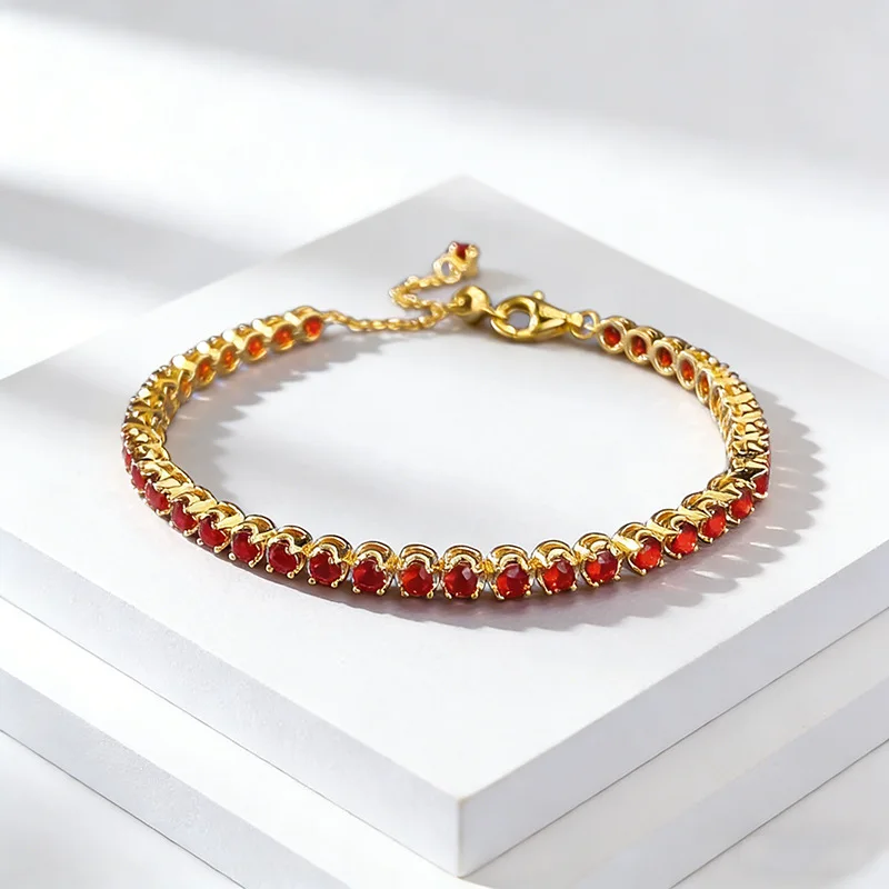 

Luxury Sparkling Row Full Lab Grown Diamonds Women's Bracelet - Gold Plated Bangle for Bridal - Wedding Engagement Jewelry Gift