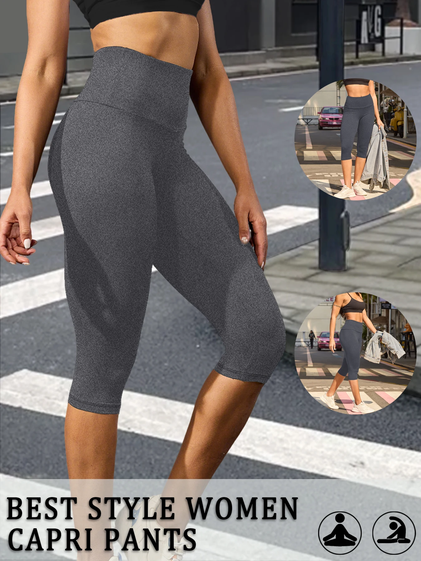 

5 Inch High Waisted Capri Pants Women Super Soft Tummy Control No See Through Workout Yoga Running Home Lounge Wear.