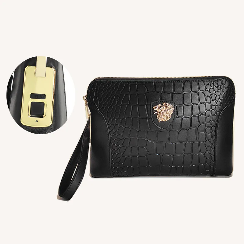 Large Capacity Clip Bag Genuine Messenger Luxury Brand Men Bag Handheld Smart Fingerprint Unlock Business Large Capacity Clutch