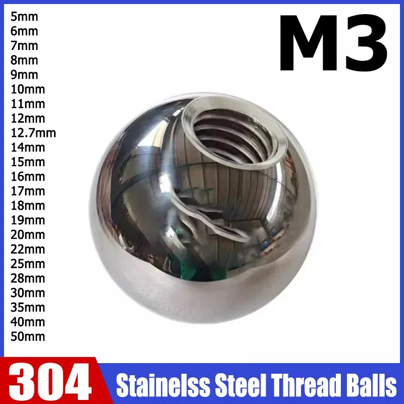 

1-50pcs M3 Thread Balls OD 5/6/7/8/9/10~50mm 304 Stainless Steel Half Hole Balls Drilling Ball Blind Hole Metric Female Thread
