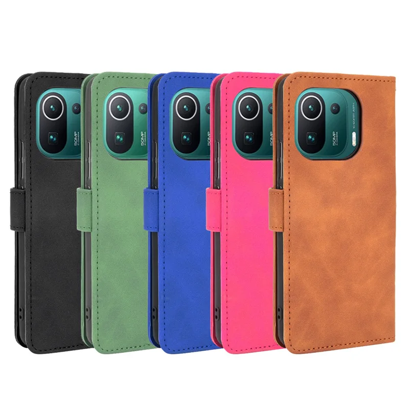 

Solid Color Leather Flip Phone Case For Xiaomi 11PRO Cover Wallet Card Slots Capa Funda coque