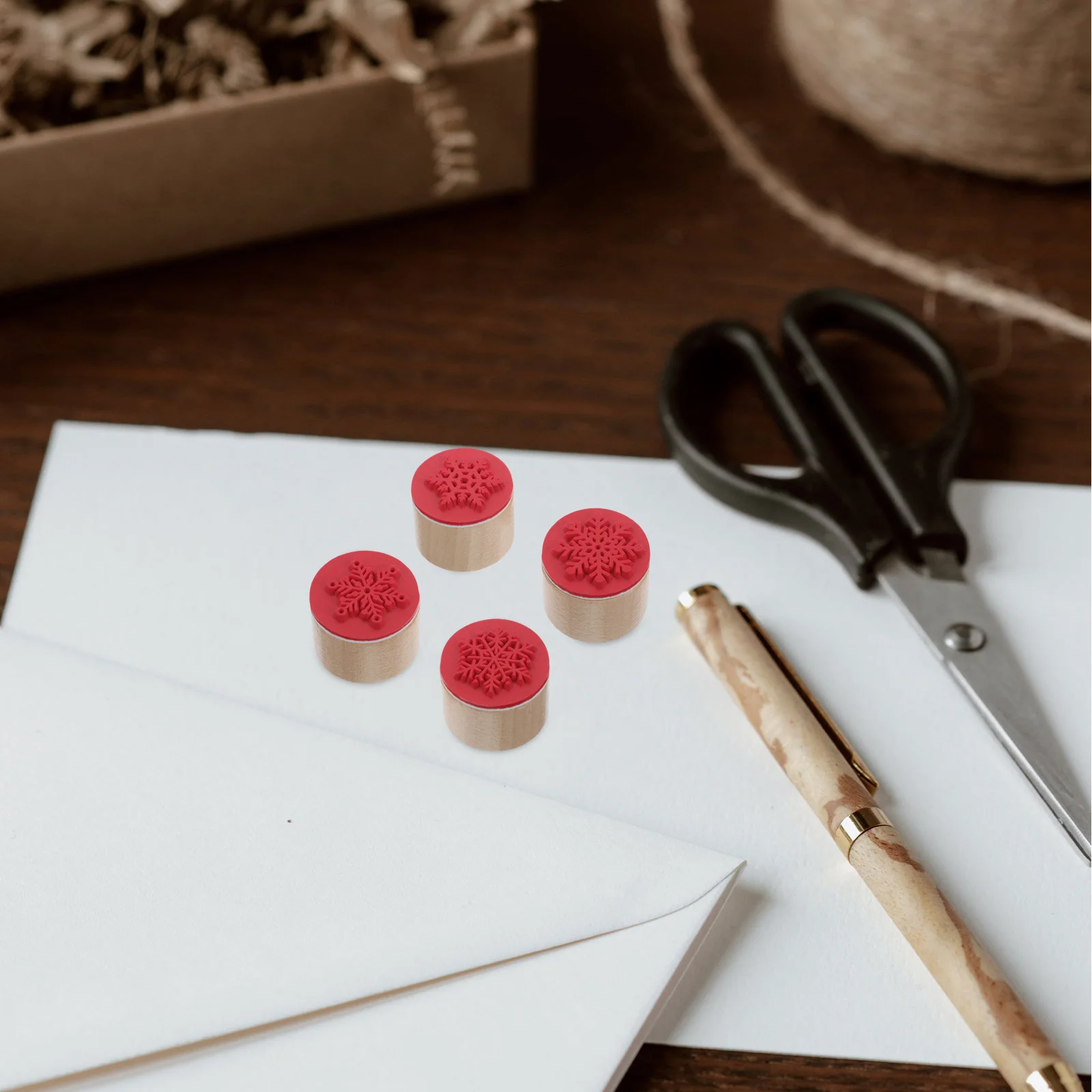 

6pcs Vintage Wooden Stamp Retro Pattern Diy Scrapbooking Snowflake Wood Stamps For Holiday Card Making Craft Journaling