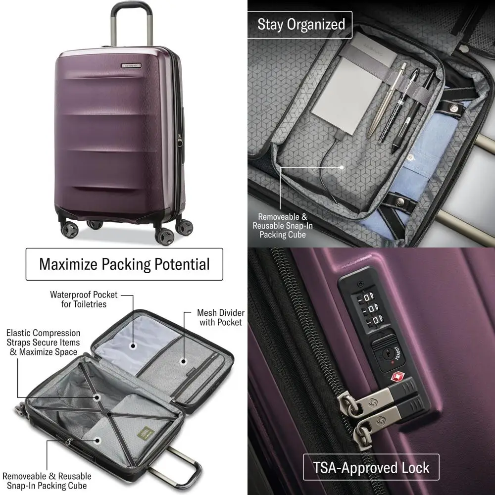 

Легкий ударопрочный твердый багаж, 24 дюйма, средний размер, 360° ° Спиннерные колеса, система аэрослей, прочный дорожный чемодан