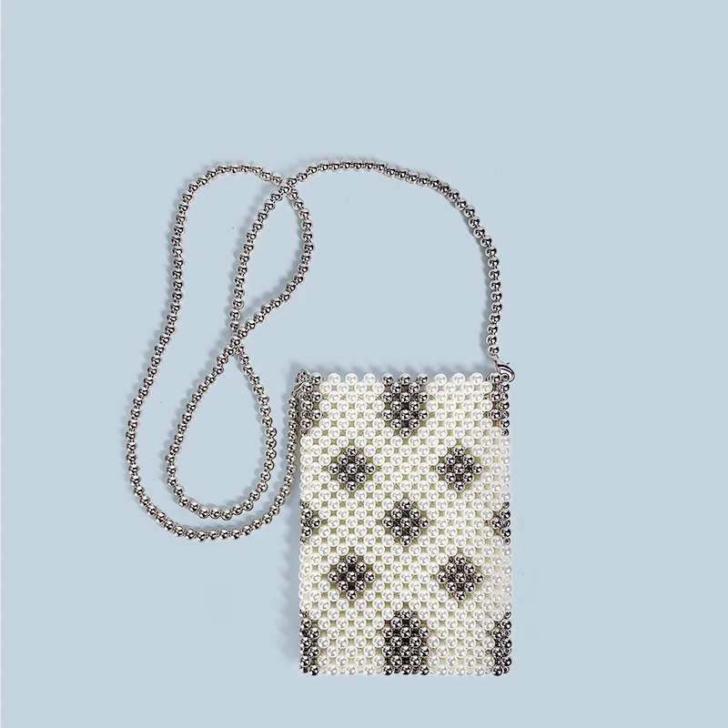 Handmade Beaded Bag for Women, New Style, Graceful, Small Fresh Pearl Phone Bag, Single Shoulder Crossbody Bag, 2024