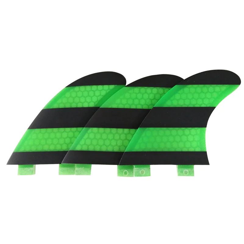 UPSURF FCS Fin G5 Size For Surfing Board Double Tabs Fin Honeycomb Fiberglass Paddleboard Accessories 3pcs per set Green Color