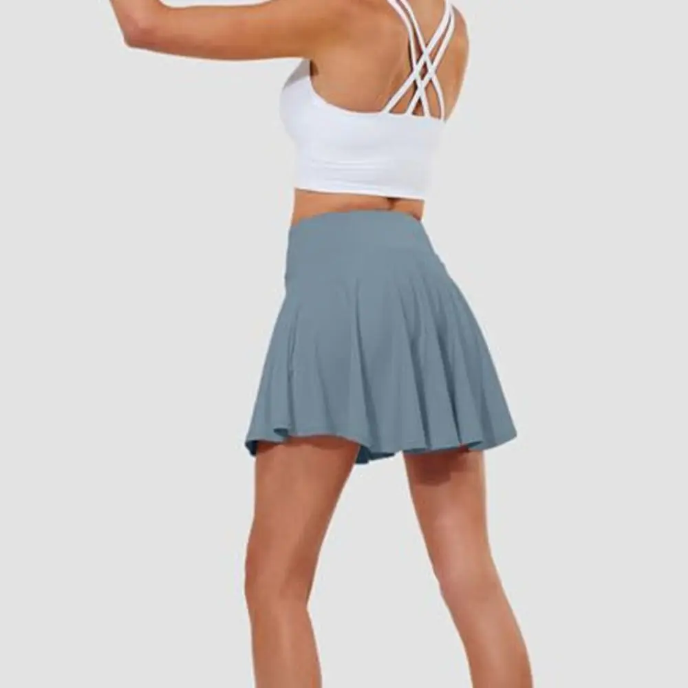 Pleated Tennis Skirts with Shorts Pockets Built-in Shorts High Waisted Skirts Moisture Wickin Crossover Style Running Skirts