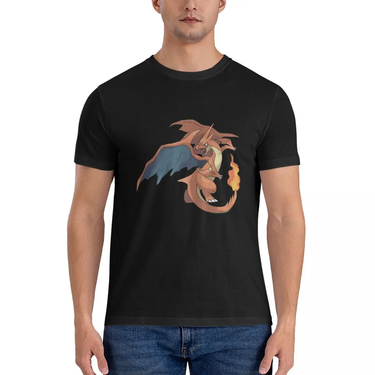 Japanese Cartoon Game Charizard T-Shirts Men Pokemon Fashion Cotton Tee Shirt Round Collar Short Sleeve T Shirts Summer Tops