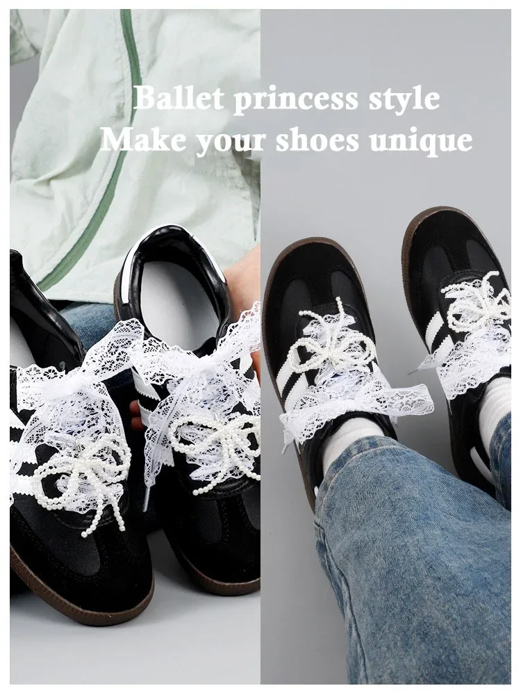 Fancy Lace Shoelaces for Women Casual Shoes 2.9CM Width Flat Shoelace for Sneakers Black White Shoe Laces Accessorices