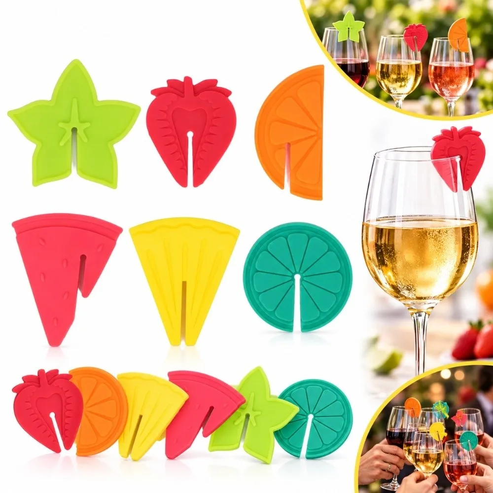 6 PCS Silicone Wine Glass Marker Fruit Pattern Colorful Wine Glass Markers Set Practical Easy to Use Drink Cup Label