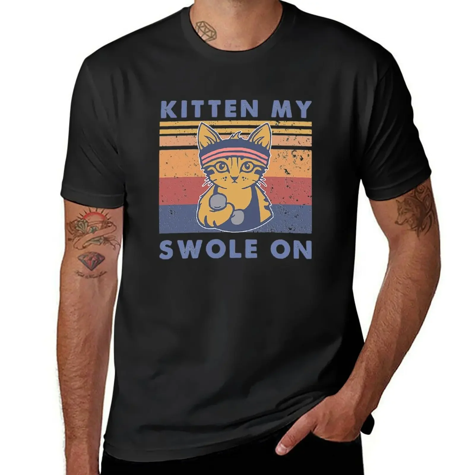 Kitten My Swole On Cat Vintage Shirt Funny Gifts T-Shirt boys animal print customizeds vintage t shirts anime men workout shirt