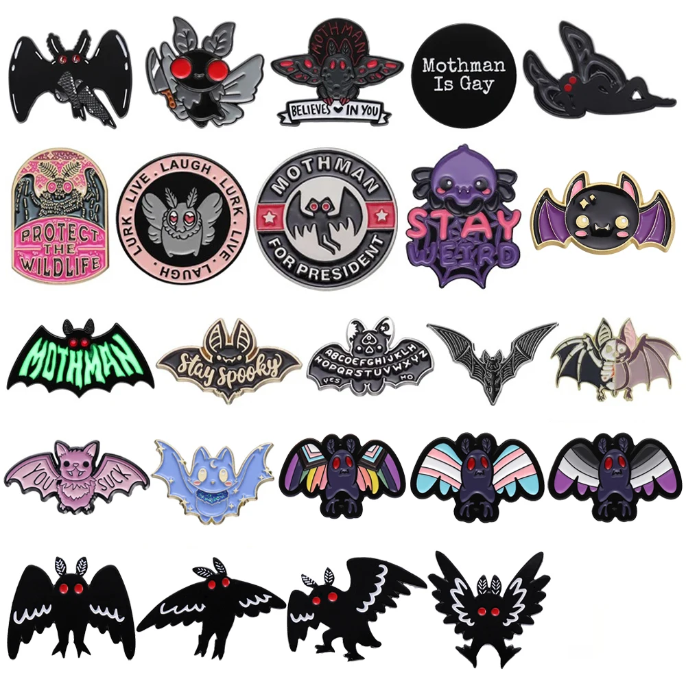 Broche gótico de MothMan esmaltado, botella de sangre de murciélago vampiro, sangre de murciélago, gato, bruja, Rana, insignia Punk de Metal, Pin de Halloween, regalo de joyería