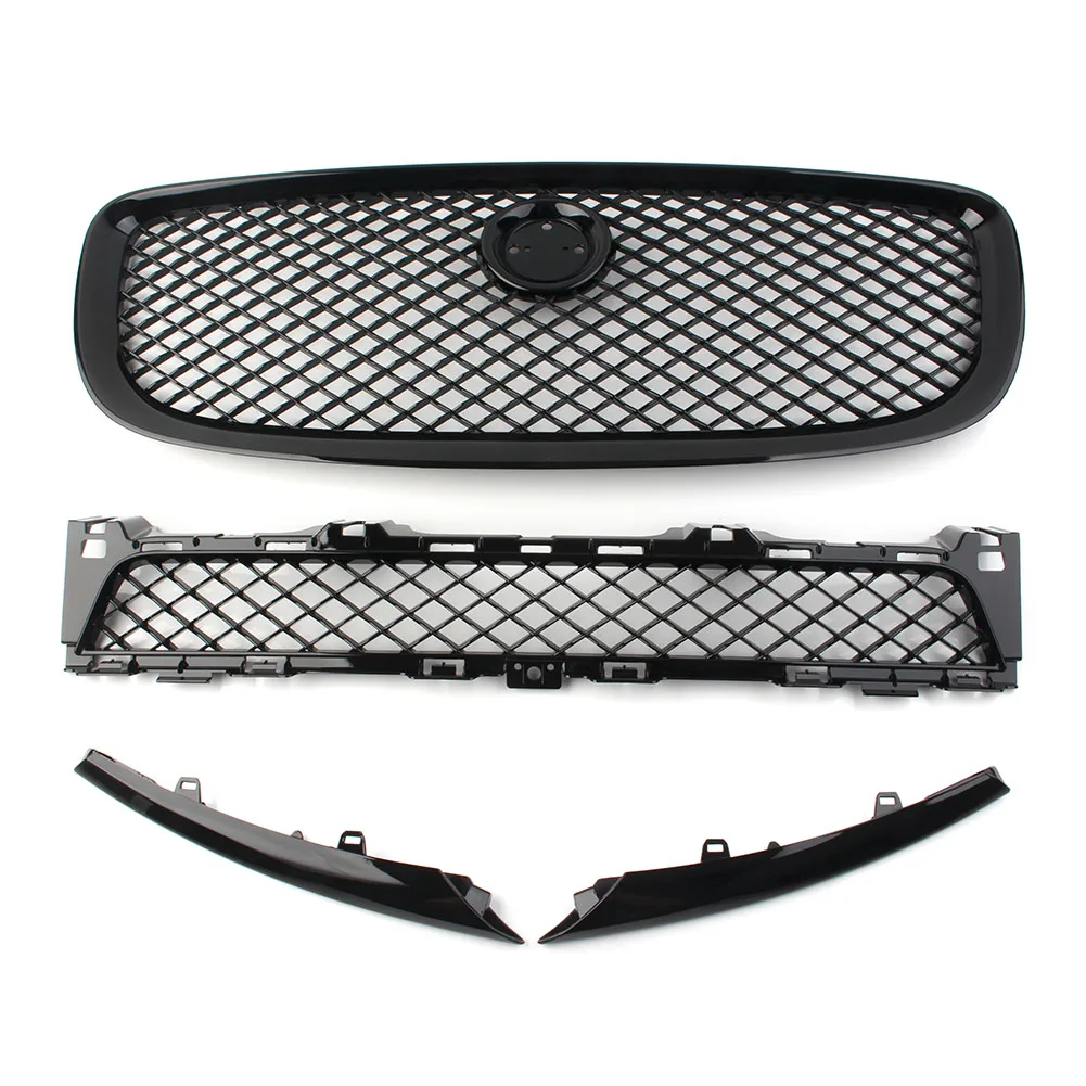 4Pcs Car Front Bumper Grille Upper Lower Mesh Grill w/ Logo For Jaguar XJ 2010 2011 2012 2013 2014 2015