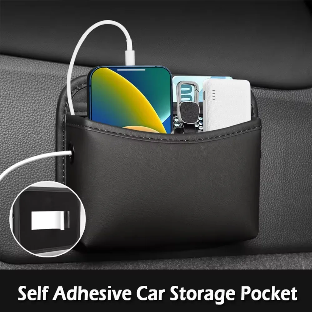 

Sticky Self Adhesive Car Storage Pocket Seat Back Leather Car Organizer Bag Side Door Universal Phone Holder Car