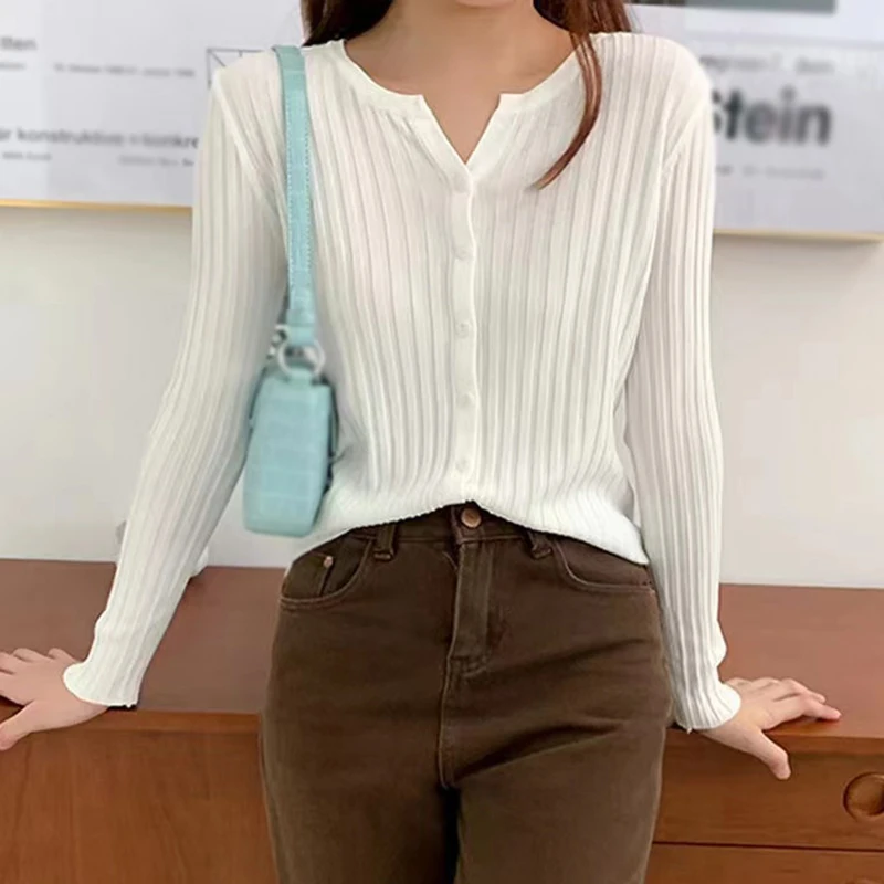 Autumn Solid Color Comfortable Cardigan for Women Silm Fit Fashion Knitted Bottoming Sweater Elegant Casual Style Versatile Coat