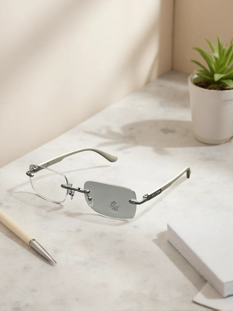 Luxuriöse randlose Blaulichtfilter-Brille für Damen und Herren, Titanlegierungsrahmen, leicht, bequem, Anti-Ermüdungs-Computerbrille