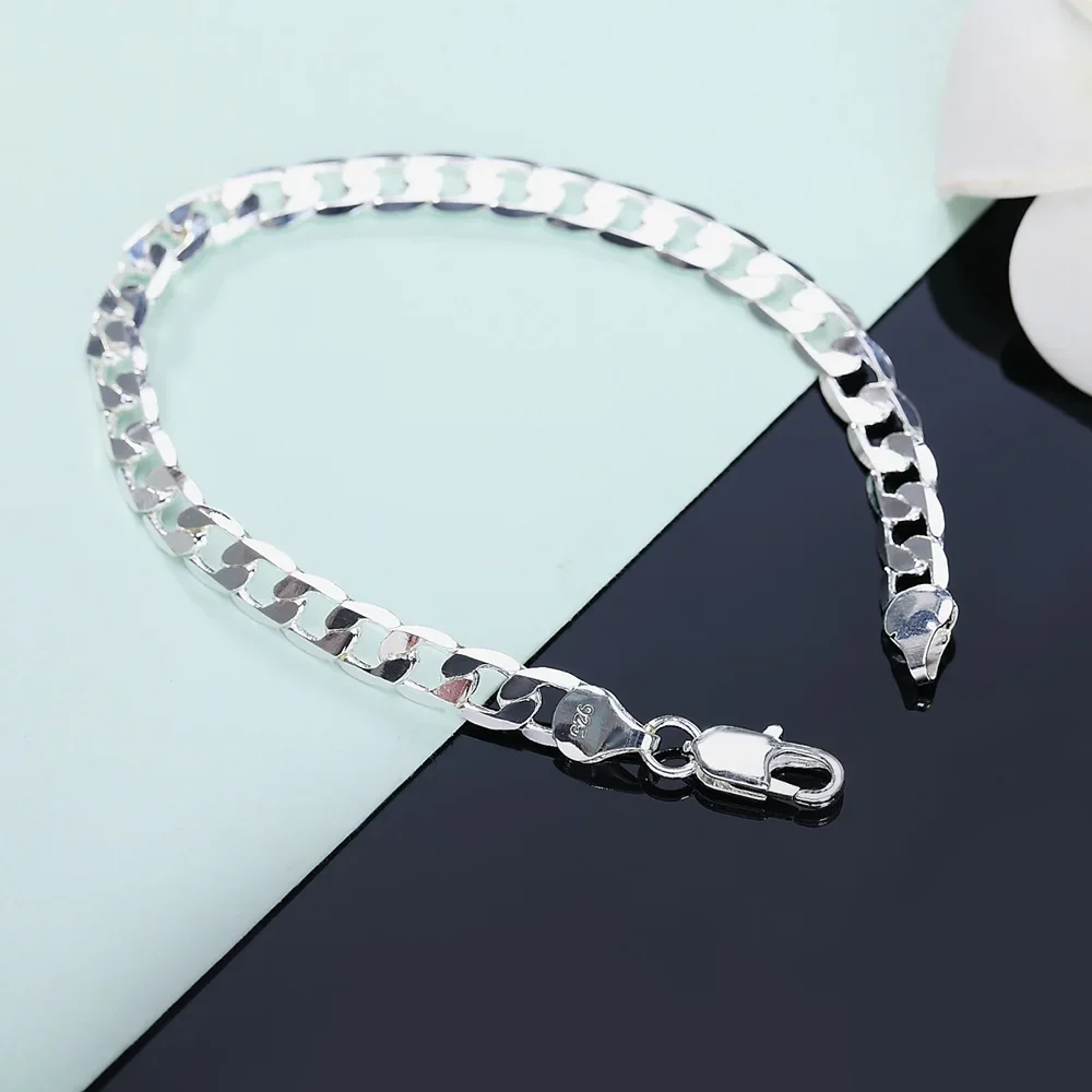 

Hot Popular 925 Sterling Silver 8MM Flat Sideways Chain Bracelets For Women Wedding Party Classic Christmas Gift Fashion Jewelry