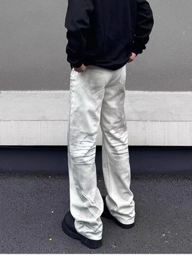 Trashy Y2K 2000S Dirty Washing White Baggy Ripped Stacked Jeans Pants For Men Clothing Gothic Long Trousers Pantalones Hombre