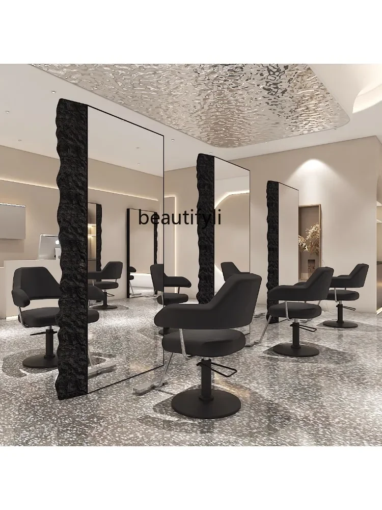 Trendy Salon Dressing Table Single-Sided Floor Mirror High-End Barber Shop Hair Cutting Full Body Mirror for Hair Salon