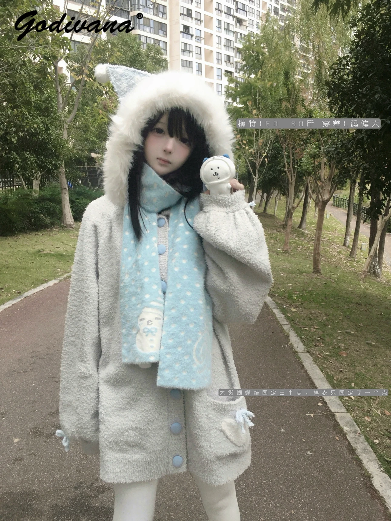 Original Snowman Sweater Jacket New Autumn Winter Girls Super Soft Fur Collar Water Color Fleece Hooded Knitted Coat Knitwear