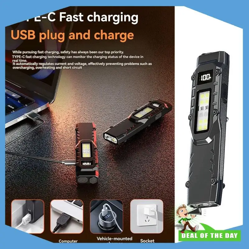 

24-Hour Delivery Rechargeable Flat Flashlights LED Small Flashlight Dual-Switches Digital Display Pocket Light For Camping For H