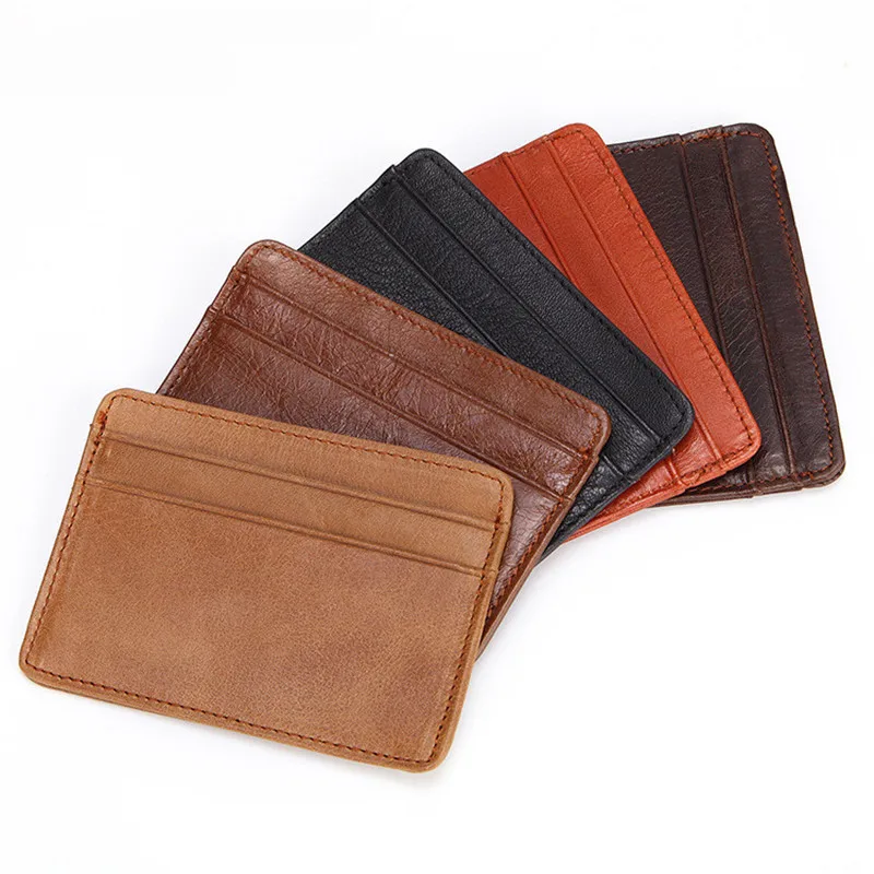 

Real Leather Men Women Thin Card Holder Mini Retro Cowhide Slim Wallets Coin Purses Bank Credit ID Multi-Card Clip Case