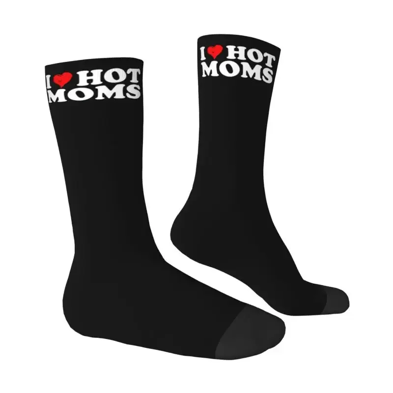 Kawaii Printing I Love Hot Moms Socks for Men Women Male Stretch Summer Autumn Winter Crew Socks