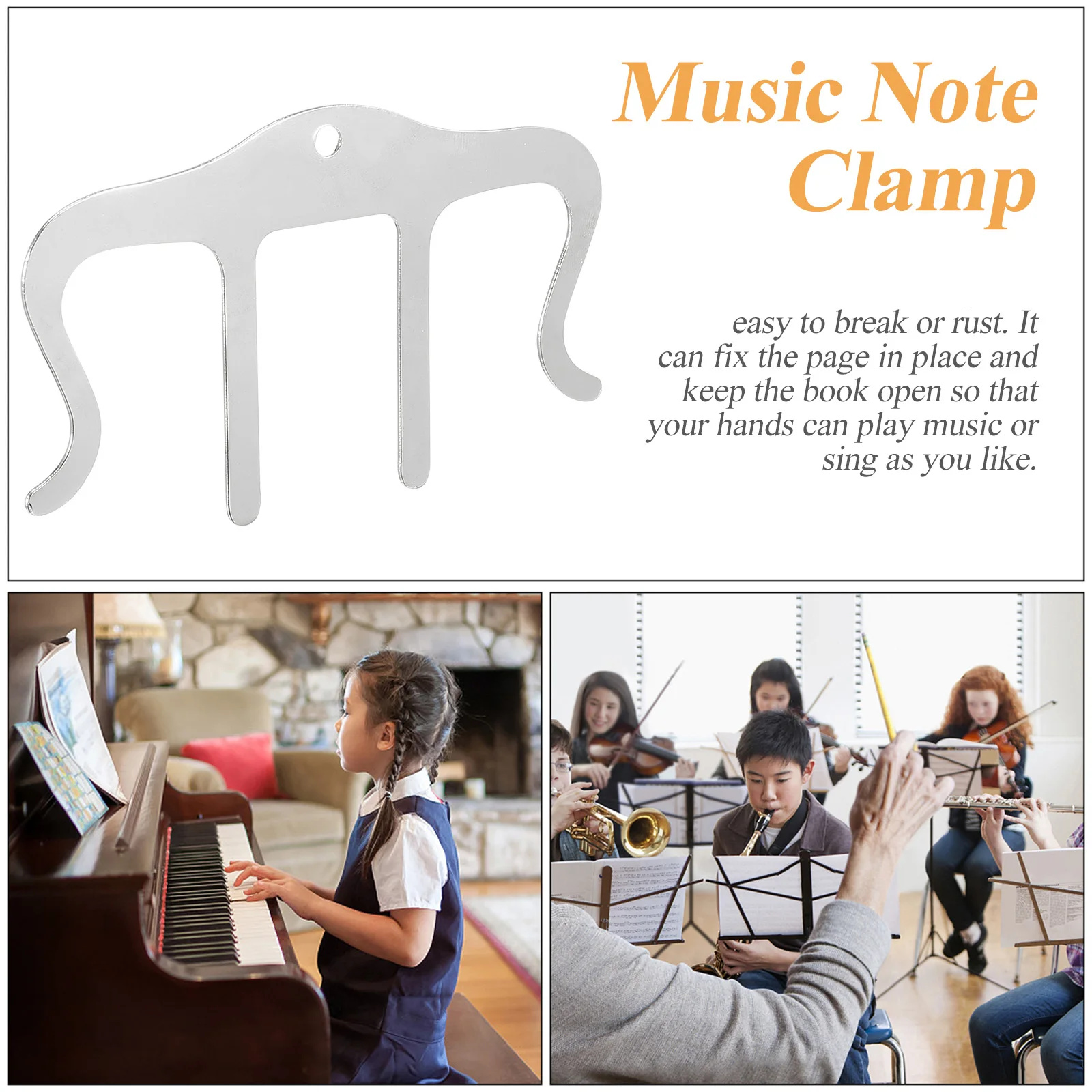 

Stainless Metal Sheet Music Holder Decor Book Clip Page Piano Silver Paper Clips