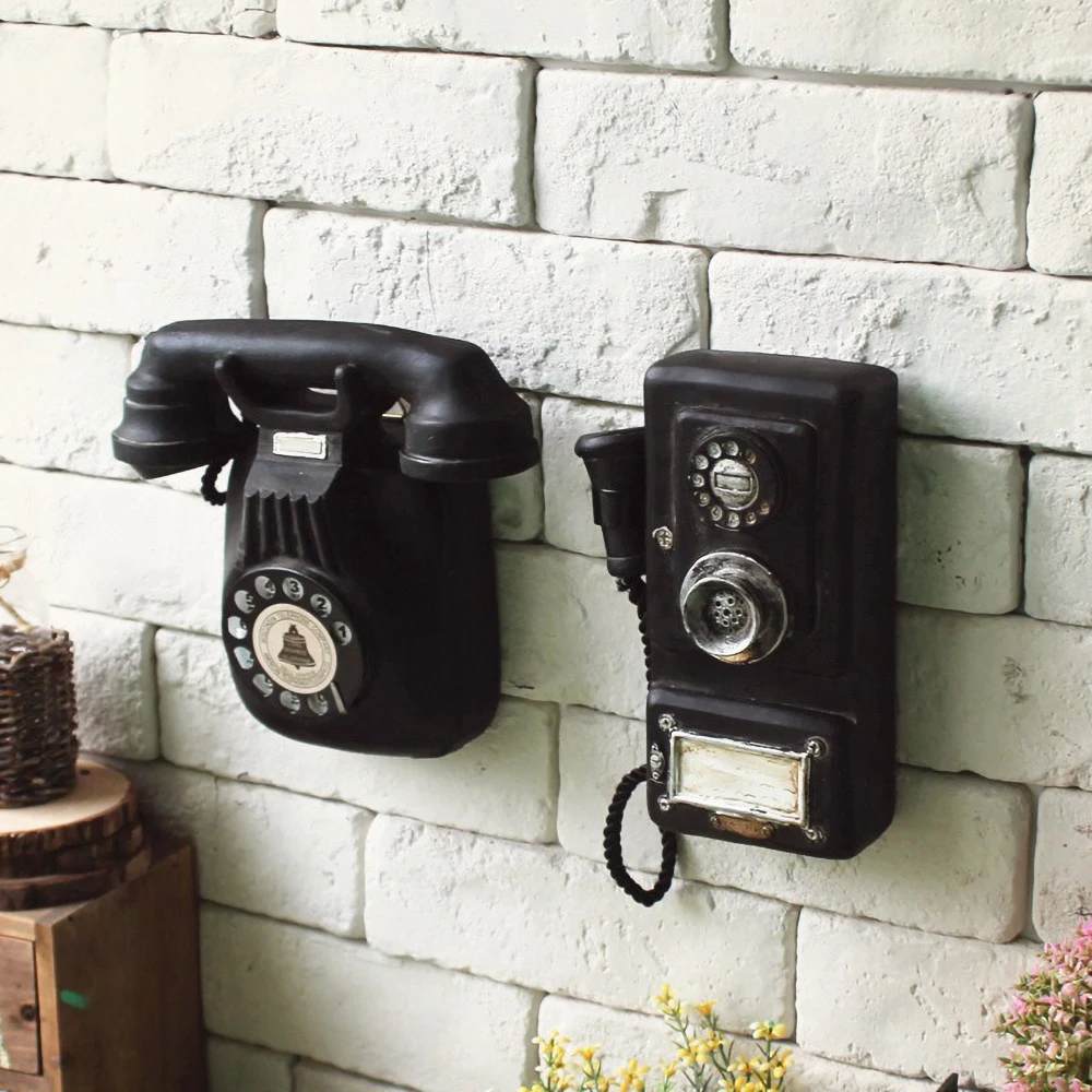 Vintage wandmontierte Telefon-Harz-Skulptur – Retro-Heimdekoration mit gealterter Wirkung, antikes industrielles Eingangsbereich-Ornament, einzigartiges Geschenk