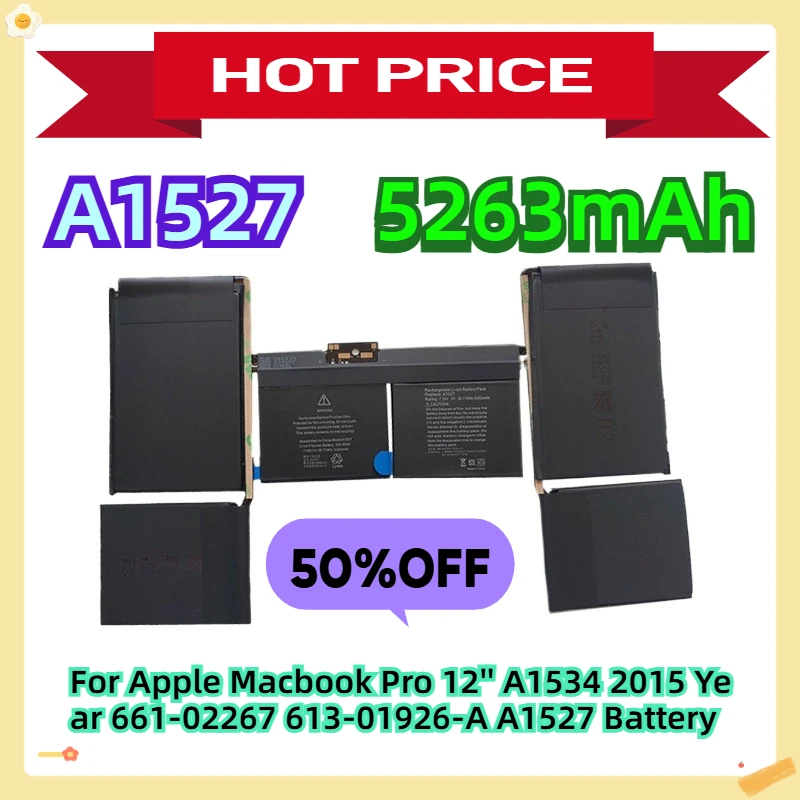 

A1527 For Apple Macbook Pro 12'' A1534 2015 Year 661-02267 613-01926-A A1527 Battery