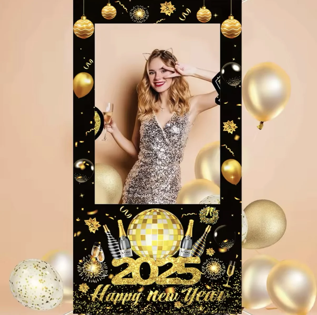 Happy New Year 2025 hollow out photography background Happy New Year's Eve party decoration photo booth props photo frame