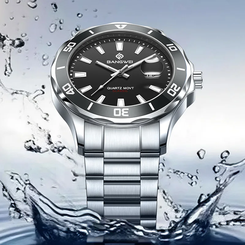 

2025 BANGWEI Sports Men Quartz Wristwatches Stainless Steel Strong Luminous Watch Top Brand Luxury 30M Waterproof Watch For Men