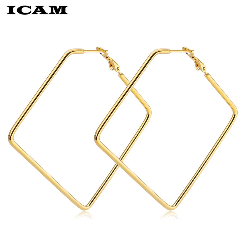 ICAM Punk Hyperbole Big Square Circle  Hoop Earrings For Women 2018 Fashion Jewelry Boho Simple Earrings Pendientes