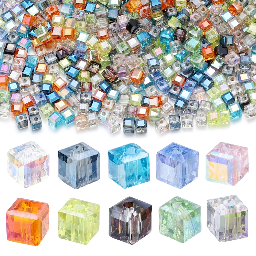 50pcs/lot Square Faceted Glass Crystal Beads Colorful 4/6/8mm Loose Spacer Cube Beaded For DIY Jewelry Making Bracelet Necklace