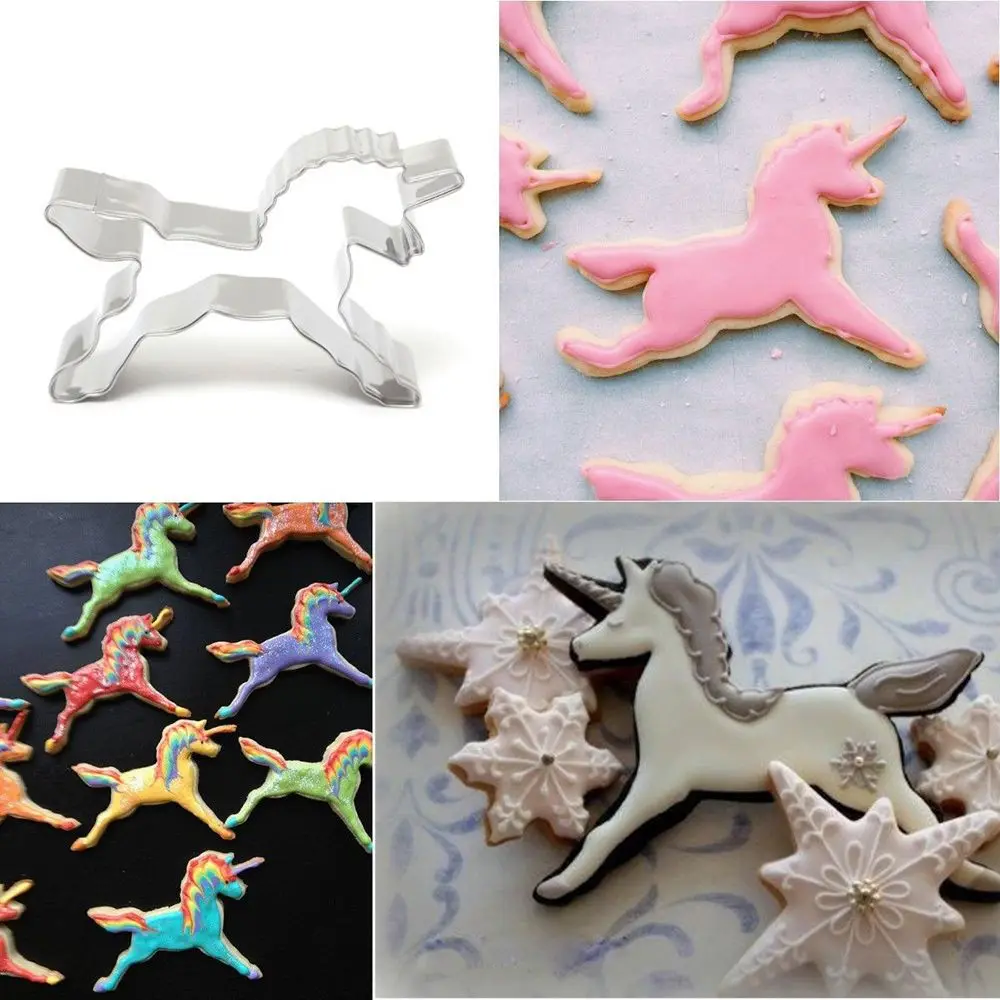 1/5Pcs Hot Cute Unicorn Horse Shape Stainless Steel Cookie Cutter Biscuit Mold DIY 3D Fondant Cake Pastry Baking Cutter Mould