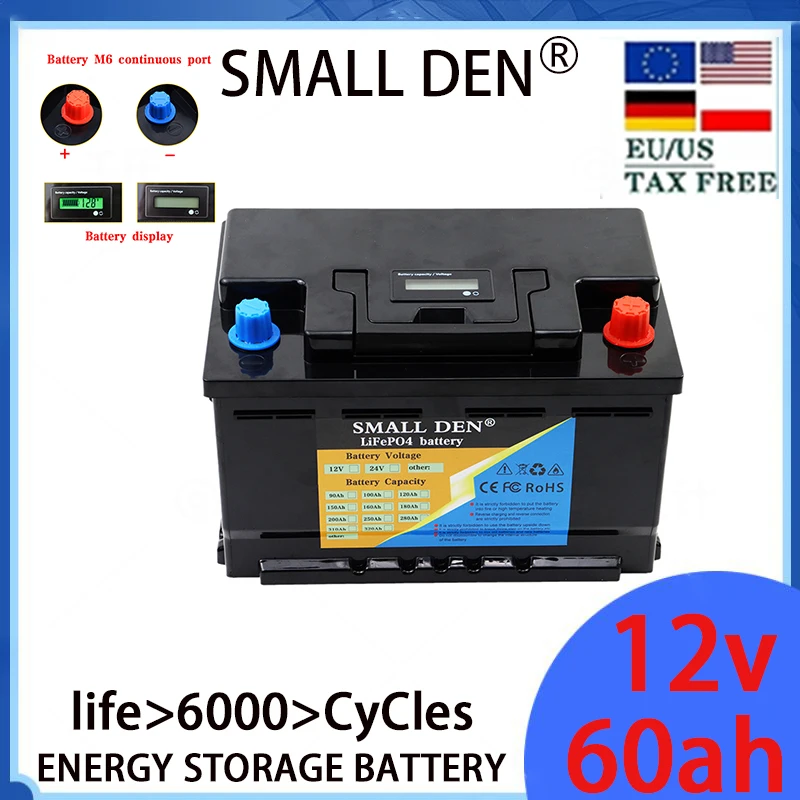 New 12.8V 60ah lithium iron phosphate battery camping bike RV solar wind power motorcycle boat electric boat off-road vehicle