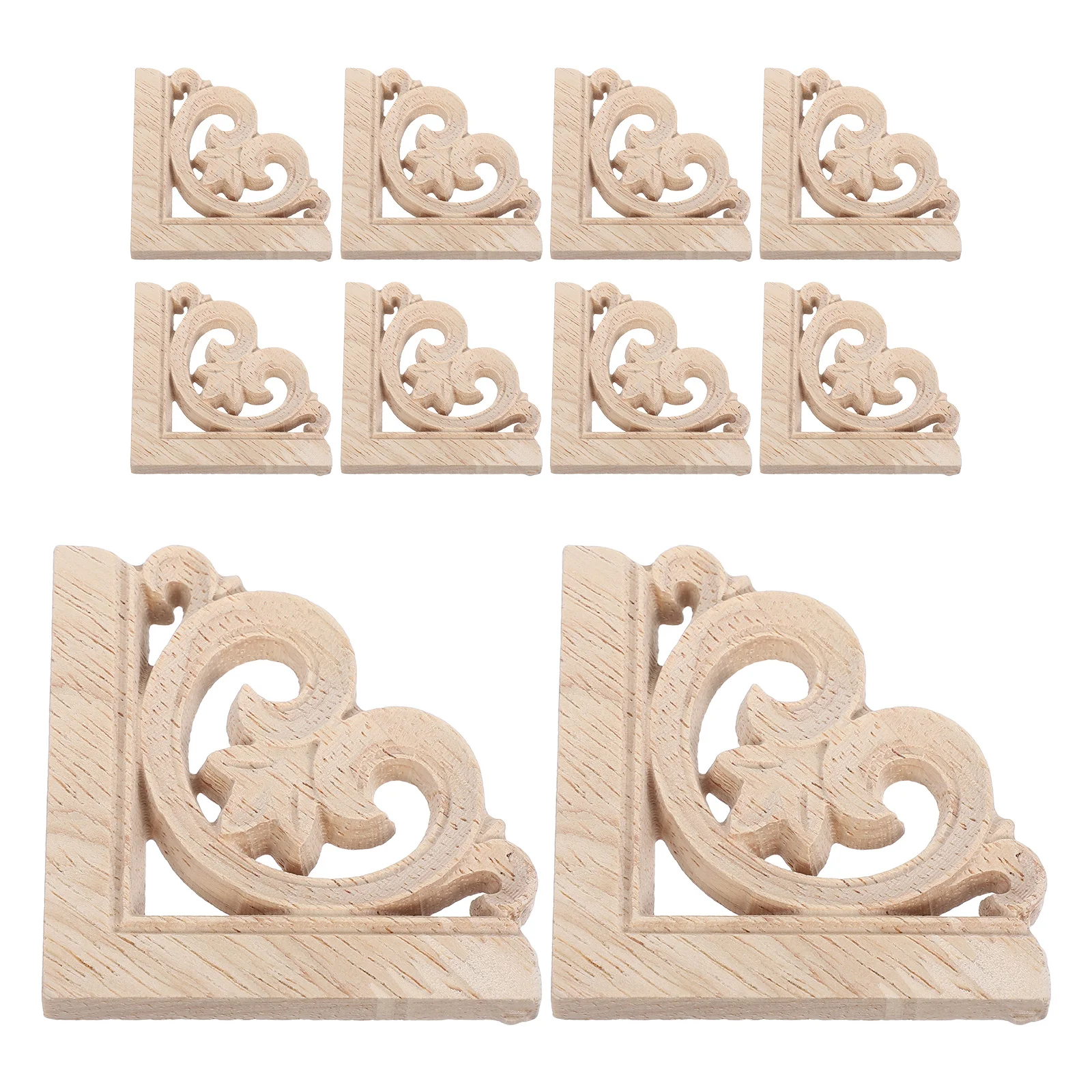 

10Pcs Solid Wood Carved Corner Onlays 2.36x2.36 Inch Baroque Furniture Applique Decorative Trim Wood Embellishments