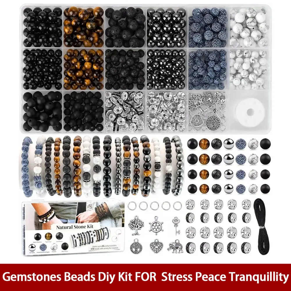 

UGCRYSTAL Diy Gemstones Beads Jewellery Making Materials Kit Crafts Healing Bracelets Necklace For Stress Peace Tranquillity
