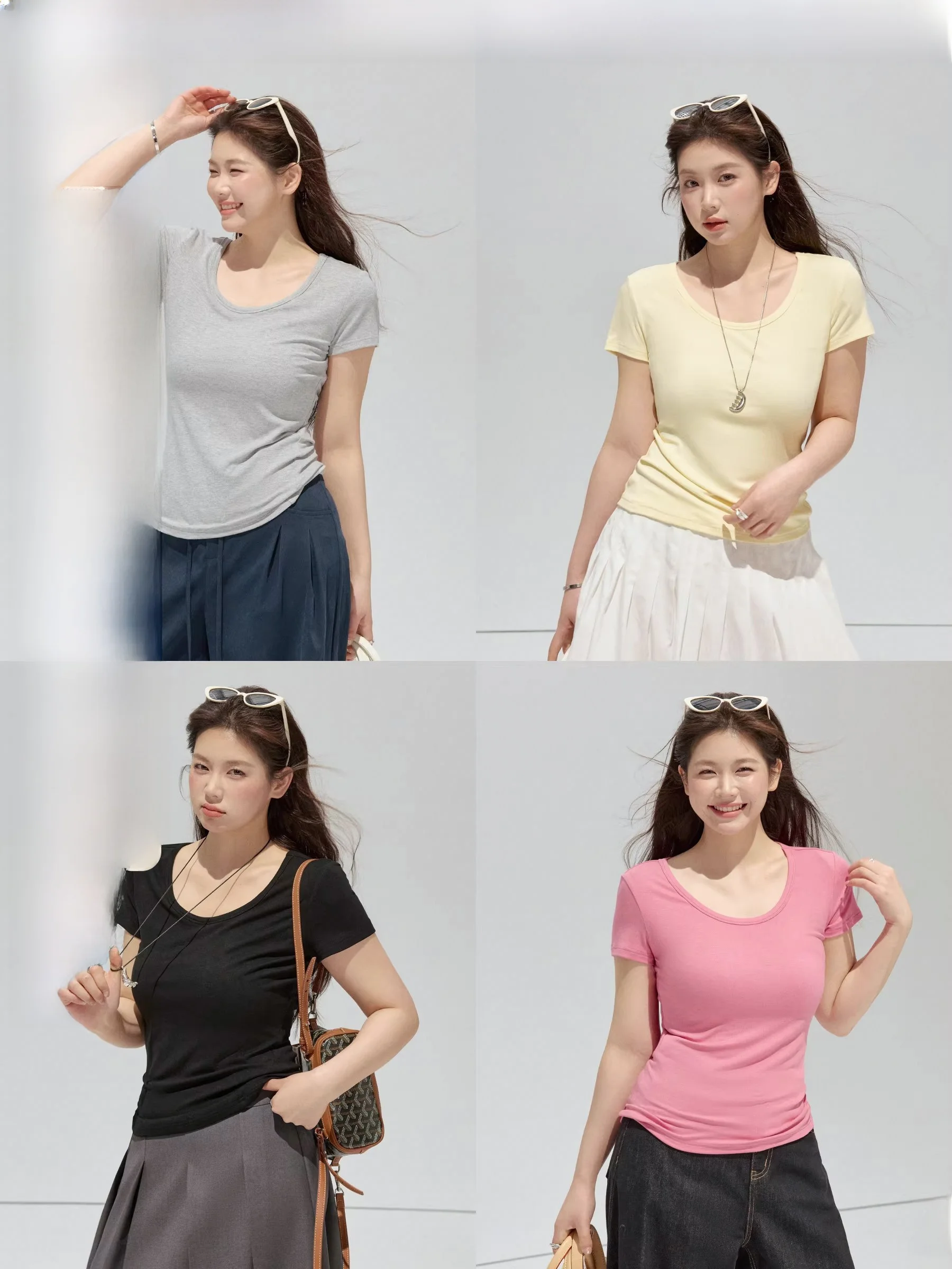 

Slimming Short Sleeve T-Shirt Pure Color Large Size Casual Style for Plump Women Shoulder Width Regular Length round Neck Top